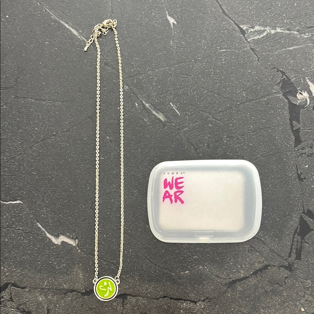 Zumba wear Silver Necklace with Green Pendant
